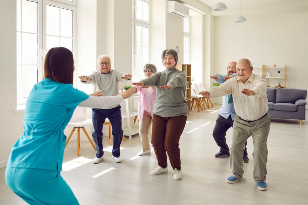 Prestonwood Court | Seniors doing a group exercise